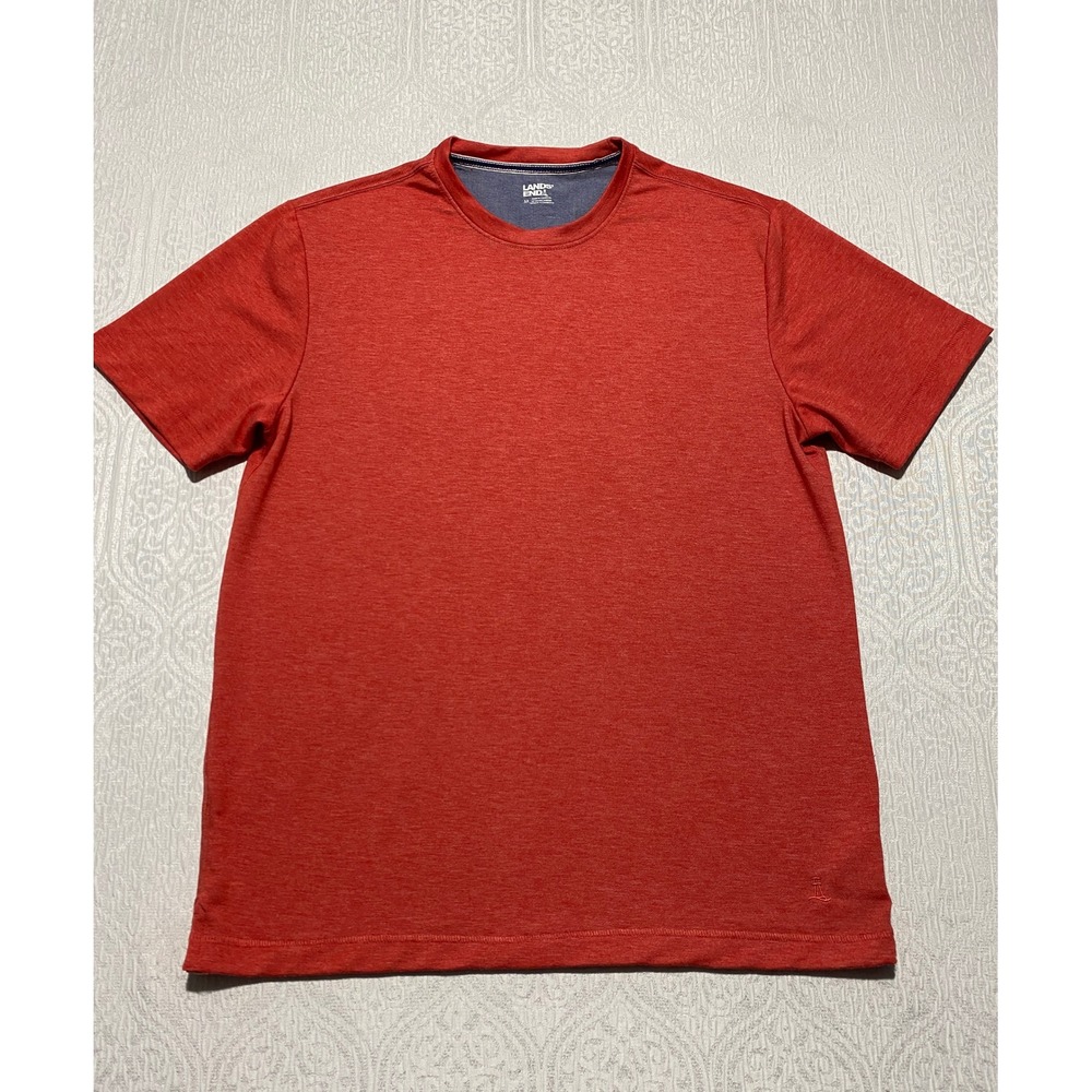 Lands End Mens Medium Red Heathered Short Sleeve Crew Neck Performance T-Shirt